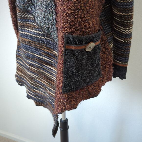 Dots & Vera Sweater Womens Medium Art-to-Wear Patchwork Brown Lagenlook Artsy - Picture 3 of 7